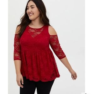 Torrid Red Lace Cold Shoulder Top Size 2